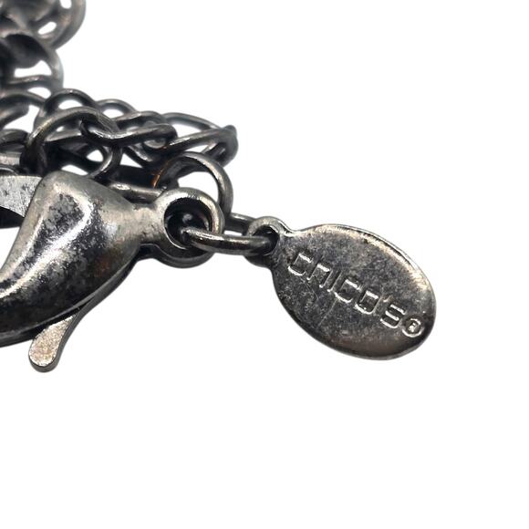 Chico's Statement Necklace Multi Strand Chain Bib Mixed Metal Silver Gunmetal - Picture 8 of 11